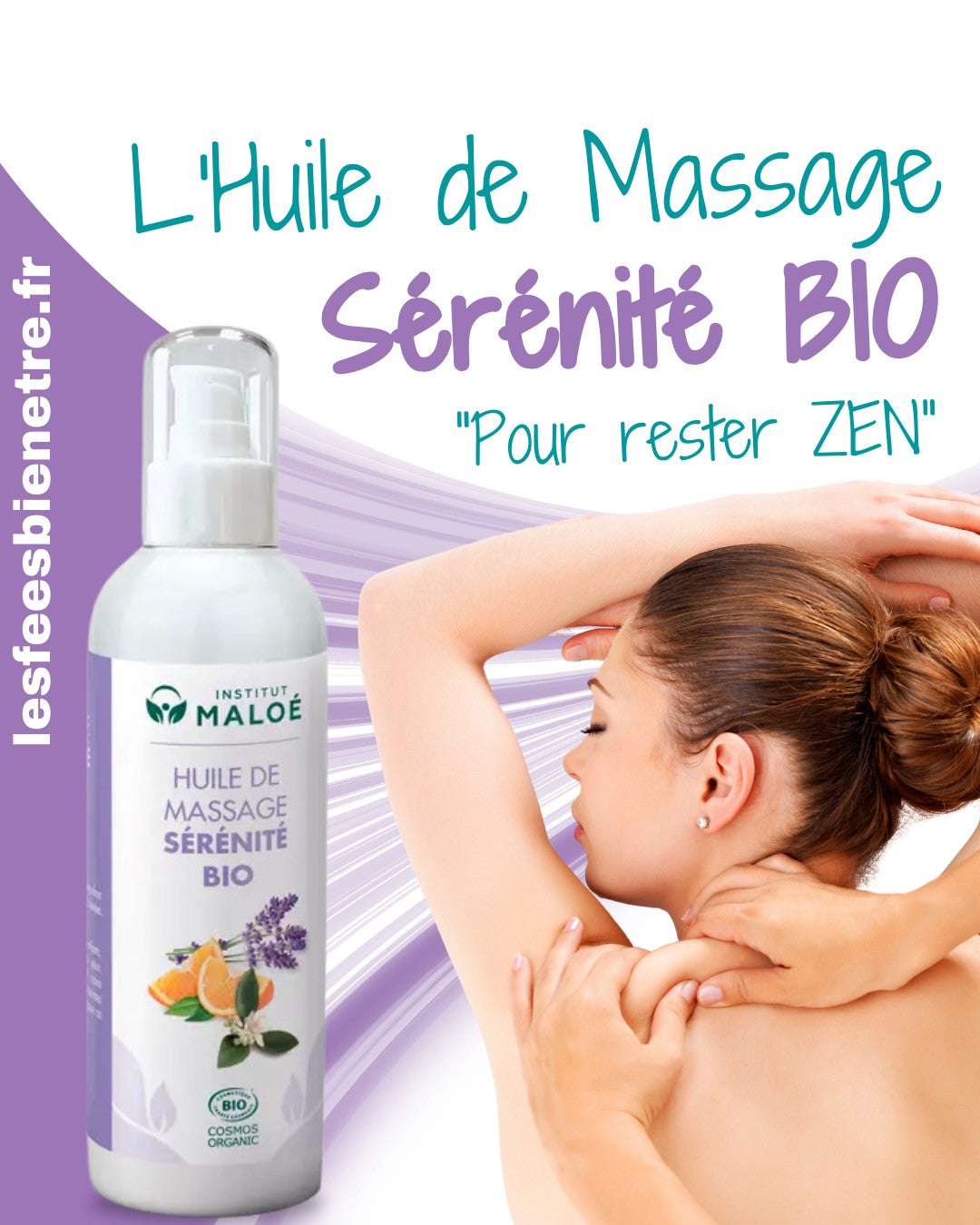Huile de Massage Sérénité aux Huiles Essentielles BIO 200ml - Institut Maloé Chez Les Fées Bien-Être