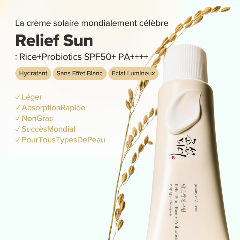 Crème Solaire Relief Sun Riz & Probiotique SPF50+ PA++++ 50 ml - Beauty of Joseon